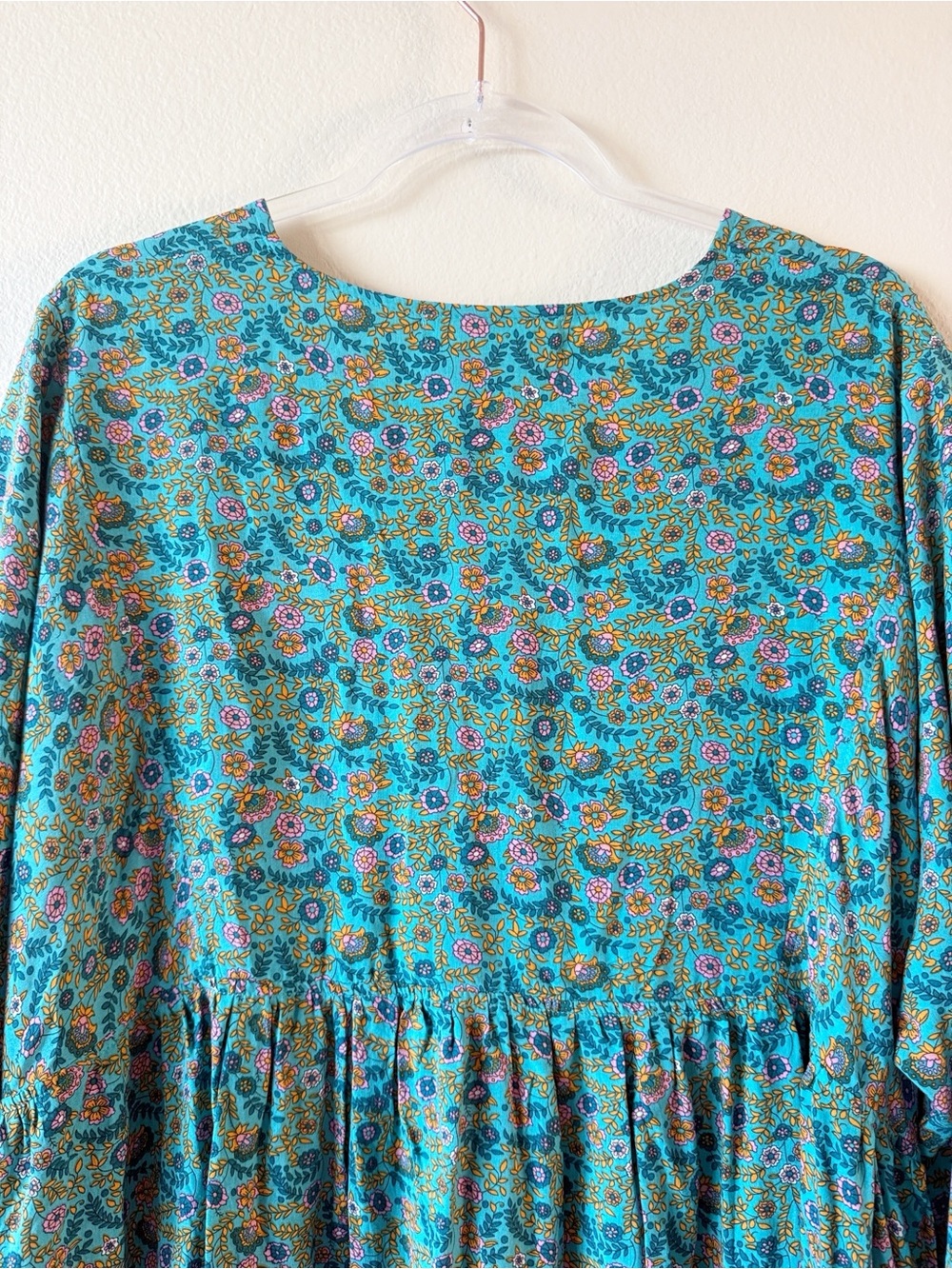 Natural Life XL Floral Boho Babydoll Dress Teal Pockets Oversized Cottagecore - Picture 8 of 12